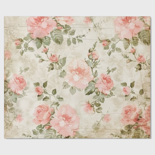 Shabby Chic Pink Roses Naadloos Patroon Cadeaupapier (Vlak)
