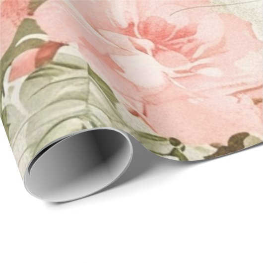  Shabby Chic Pink Roses Naadloos Patroon Cadeaupapier (Rol Hoek)