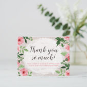 Shabby Chic Pink Roses op Rustisch Land Dank je Briefkaart (Staand voorkant)