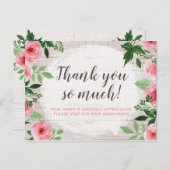Shabby Chic Pink Roses op Rustisch Land Dank je Briefkaart (Voorkant / Achterkant)