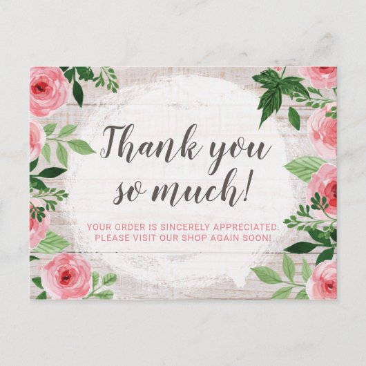 Shabby Chic Pink Roses op Rustisch Land Dank je Briefkaart (Voorkant)