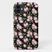 Shabby Chic Pink Roses op zwart Case-Mate iPhone Case (Achterkant)