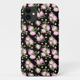 Shabby Chic Pink Roses op zwart Case-Mate iPhone Case