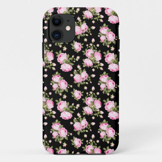 Shabby Chic Pink Roses op zwart Case-Mate iPhone Case (Achterkant)