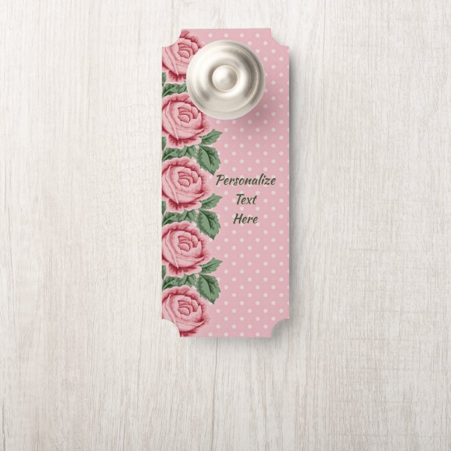 Shabby & Chic Pink Roses Polka Dots gepersonalisee Deurhanger (Op knop)