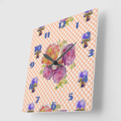 Shabby Chic Pink Roses Roos Floral Check Clock Vierkante Klok (Hoek)