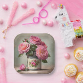 Shabby Chic Pink Roses Square Paper Bord (Feest)