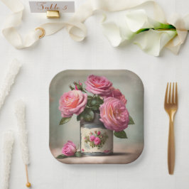Shabby Chic Pink Roses Square Paper Bord