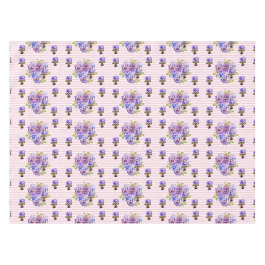 Shabby Chic Pink Stripe Pansy Viola Bloempatroon Tafelkleed (Voorkant (Horizontaal))