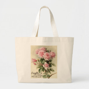 Shabby Chic Pink Victoriaans Rozen Grote Tote Bag