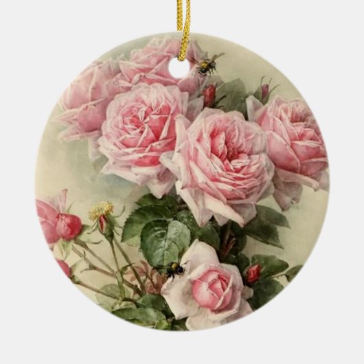 Shabby Chic Pink Victoriaans Rozen Keramisch Ornament (Voorkant)