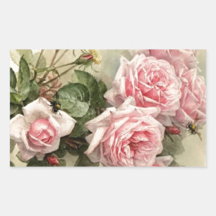Shabby Chic Pink Victoriaans Rozen Rechthoekige Sticker