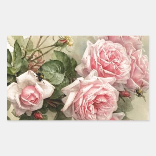 Shabby Chic Pink Victoriaans Rozen Rechthoekige Sticker (Voorkant)