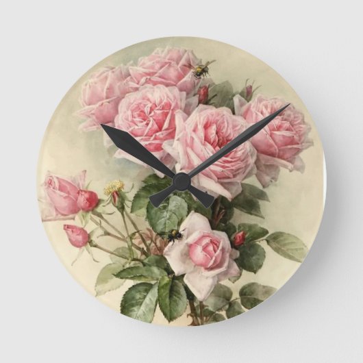 Shabby Chic Pink Victoriaans Rozen Ronde Klok (Voorkant)