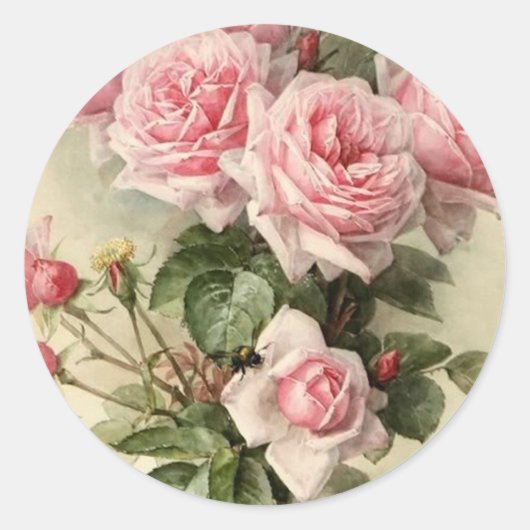 Shabby Chic Pink Victoriaans Rozen Ronde Sticker (Voorkant)