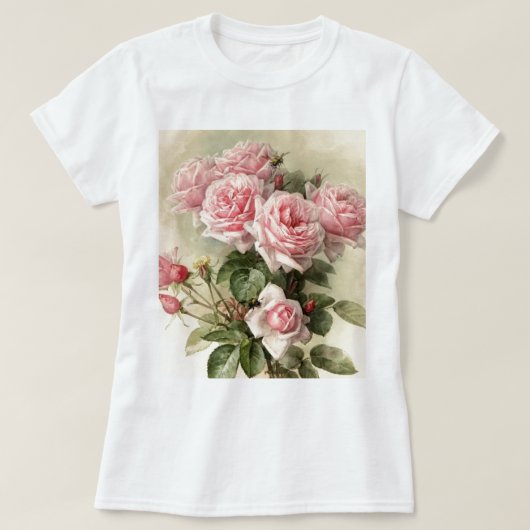 Shabby Chic Pink Victoriaans Rozen T-shirt (Design voorkant)
