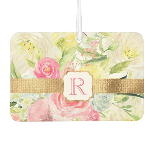 Shabby Chic  Pink Waterverf Roos Monogram Luchtverfrisser (Voorkant)