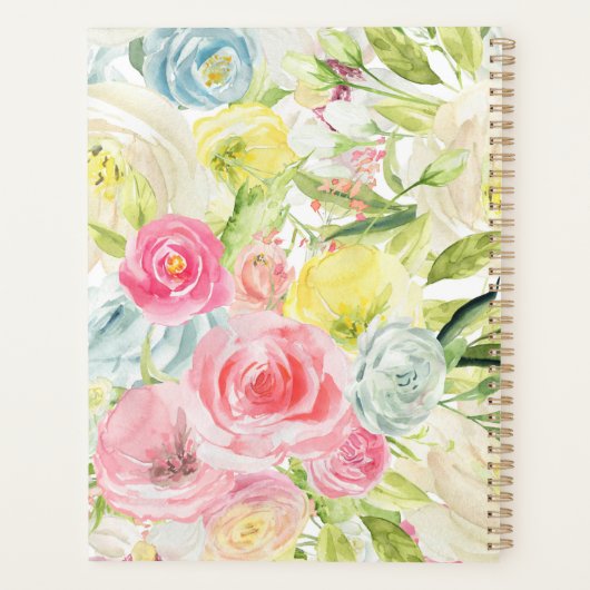 Shabby Chic  Pink Waterverf Roos Monogram Planner (Achterkant)
