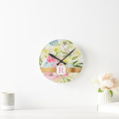 Shabby Chic  Pink Waterverf Roos Monogram Ronde Klok (Huis)