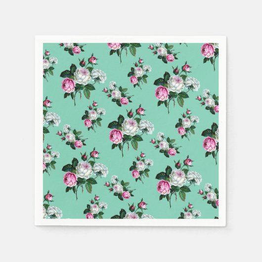  Shabby Chic Pink White Roses Patter Servetten (Voorkant)
