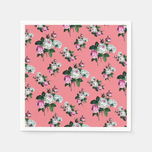  Shabby Chic Pink White Roses Patter Servetten (Voorkant)