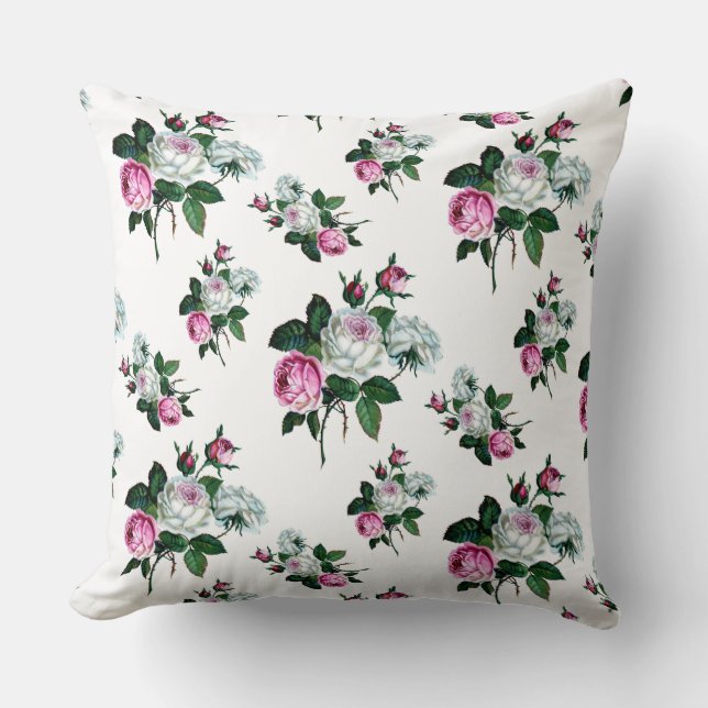  Shabby Chic Pink White Roses Pattern Kussen (Voorkant)