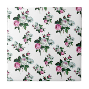  Shabby Chic Pink White Roses Pattern Tegeltje