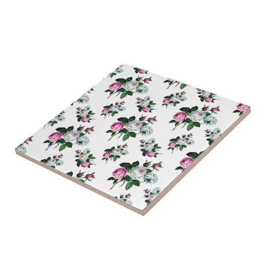  Shabby Chic Pink White Roses Pattern Tegeltje (Zijkant)
