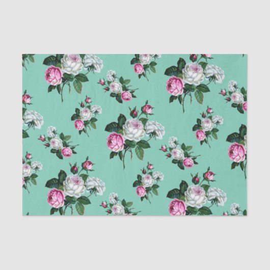 Shabby Chic Pink White Roses Pattern Tissuepapier (Voorkant)