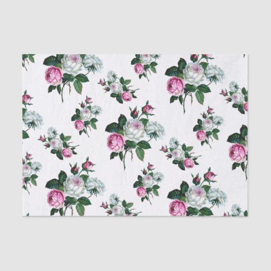  Shabby Chic Pink White Roses Pattern Tissuepapier (Voorkant)