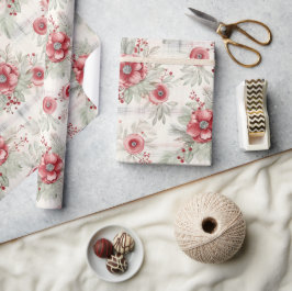  Shabby Chic Plaid Floral Berry Mix Cadeaupapier