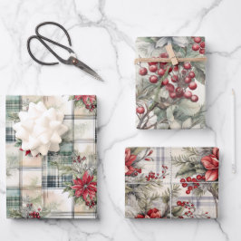  Shabby Chic Plaid Floral Berry Mix Inpakpapier Vel