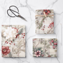  Shabby Chic Plaid Floral Berry Mix Inpakpapier Vel