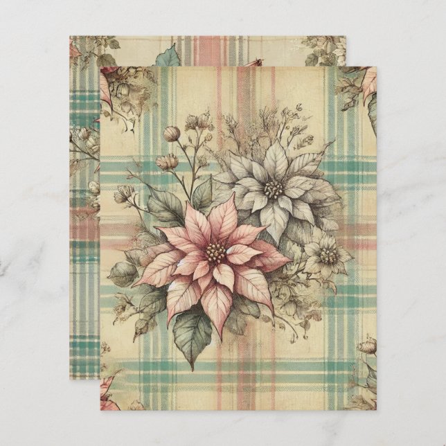 Shabby Chic Plaid Poinsettias Scrapbook Paper (Voorkant / Achterkant)