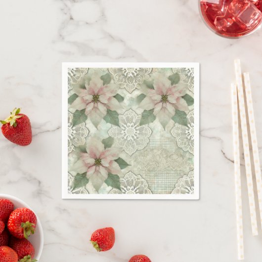 Shabby Chic Poinsettia en Lace Decoupage servetten (Insitu)