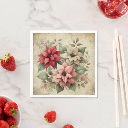 Shabby Chic Poinsettias op linnen Decoupage servet (Insitu)