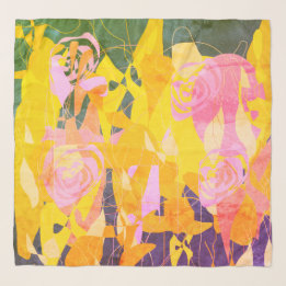 Shabby Chic Purple Green Pink Yellow Floral Scarf Sjaal