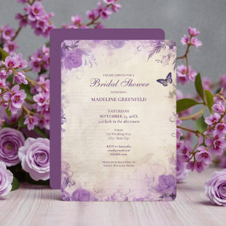 Shabby Chic Purple Lavender Floral Bridal Shower Kaart