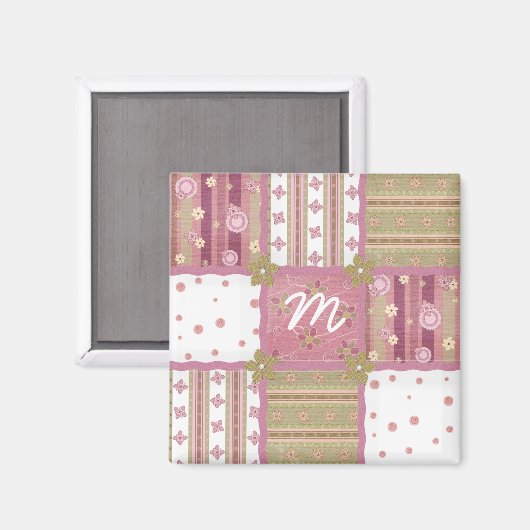 Shabby Chic Quilt Patch Monogram Magnet (Voorkant / Achterkant)