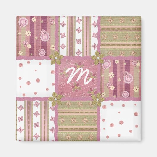 Shabby Chic Quilt Patch Monogram Magnet (Voorkant)