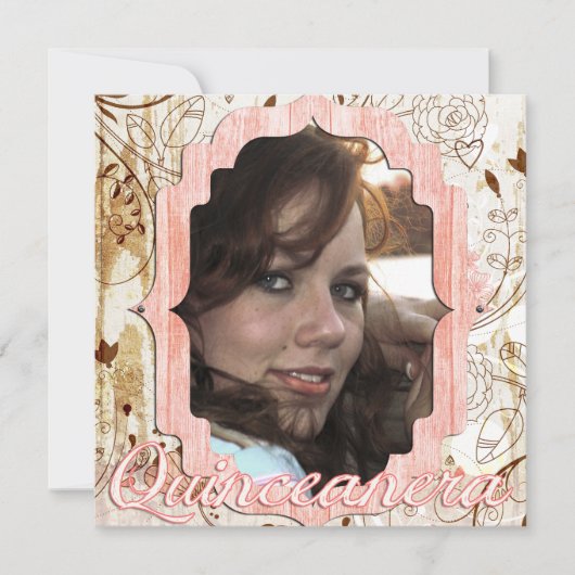 Shabby Chic Quinceanera  Fotokaart Announc Kaart (Voorkant)