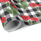 Shabby Chic Red, Black & White Poppies Floral Cadeaupapier (Rol Hoek)