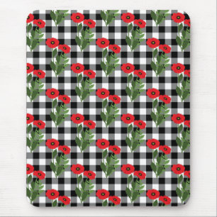 Shabby Chic Red, Black & White Poppies Floral Muismat