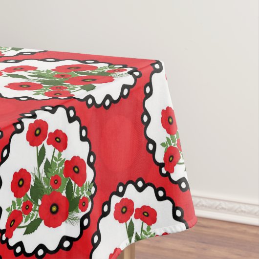 Shabby Chic Red, Black & White Poppies Floral Tafelkleed (Voorbeeld)
