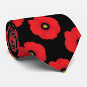Shabby Chic Red en Black Poppies Floral Stropdas (Opgerold)