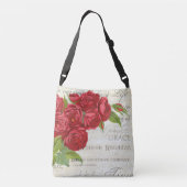  Shabby Chic Red Roses Antiek script Crossbody Tas (Achterkant)