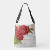  Shabby Chic Red Roses Antiek script Crossbody Tas (Voorkant)