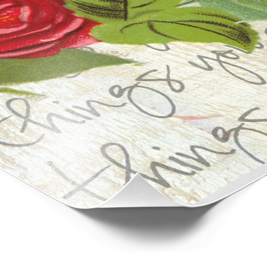 Shabby Chic Red Roses Antiek script Foto Afdruk (Hoek)