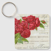  Shabby Chic Red Roses Antiek script Sleutelhanger (Voorkant)