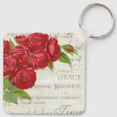  Shabby Chic Red Roses Antiek script Sleutelhanger (Achterkant)